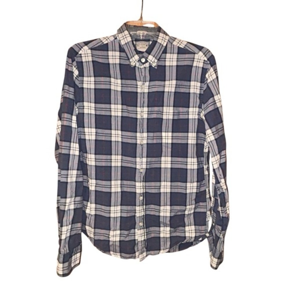 J. Crew Men’s Slim Fit Shirt Blue Plaid Button‎ Down Woven Cotton Size Medium